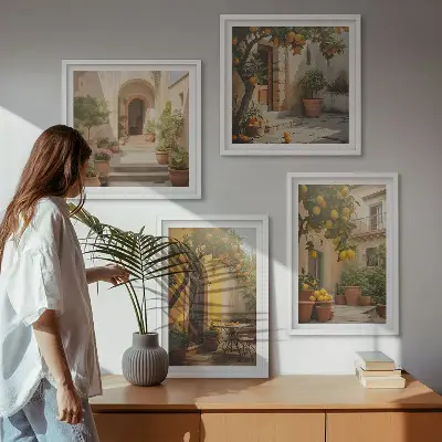 Patio z drzewami cytrusowymi zestaw 4 obrazów w ramie