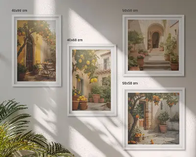 Patio z drzewami cytrusowymi zestaw 4 obrazów w ramie