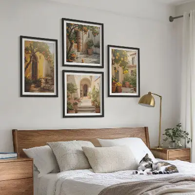 Patio z drzewami cytrusowymi zestaw 4 obrazów w ramie