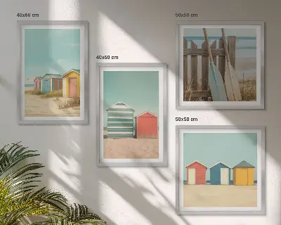 Kolorowe domki na plaży zestaw 4 obrazów w ramie