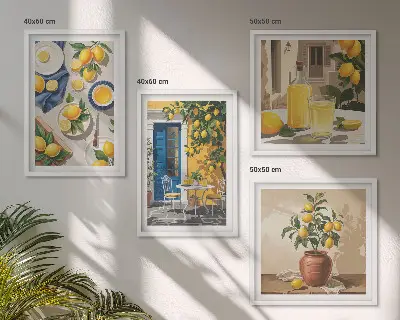 Cytrynowy ogród z napojami poliptyk w ramie