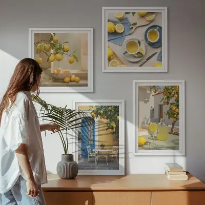 Zestaw obrazów dekoracyjnych cytryny, lemoniada i niebieskie drzwi