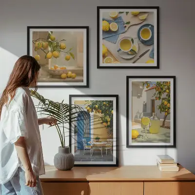Zestaw obrazów dekoracyjnych cytryny, lemoniada i niebieskie drzwi