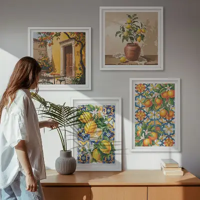Zestaw 4 obrazów w ramie z motywem kwiatów cytryny i pomarańczy
