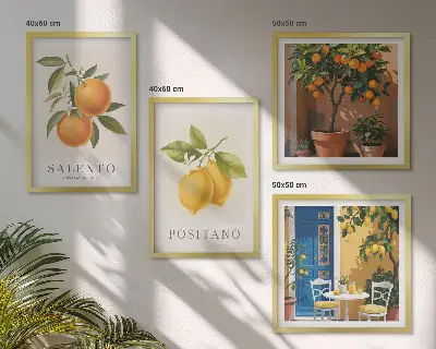 Cytryny i pomarańcze z Amalfi poliptyk w ramie