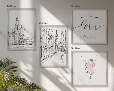 Zestaw 4 obrazów w ramie stylowe grafiki z motywem baletnicy i architektury