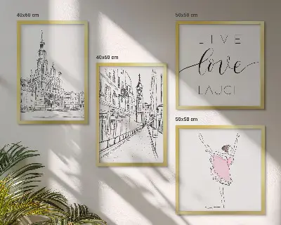 Zestaw 4 obrazów w ramie stylowe grafiki z motywem baletnicy i architektury