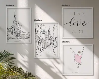 Zestaw 4 obrazów w ramie stylowe grafiki z motywem baletnicy i architektury