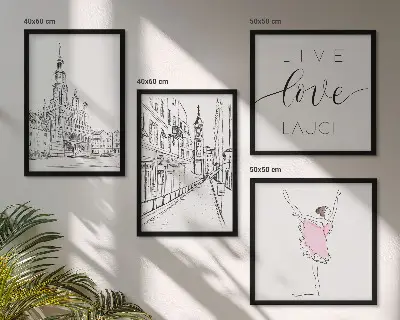 Zestaw 4 obrazów w ramie stylowe grafiki z motywem baletnicy i architektury