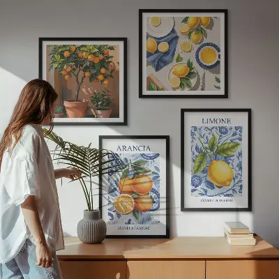 Owocowe ilustracje cytrusowe poliptyk w ramie