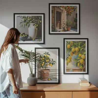 Cytrynowe drzewka w doniczkach zestaw 4 obrazów w ramie