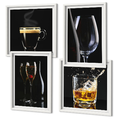 Zestaw 4 obrazów w ramie Whisky wino szampan kawa alkohol