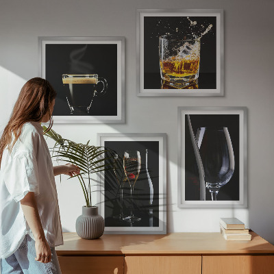 Zestaw 4 obrazów w ramie Whisky wino szampan kawa alkohol