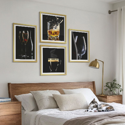 Zestaw 4 obrazów w ramie Whisky wino szampan kawa alkohol