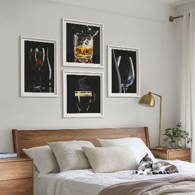Zestaw 4 obrazów w ramie Whisky wino szampan kawa alkohol