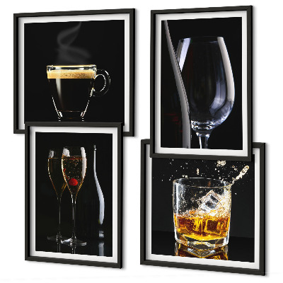 Zestaw 4 obrazów w ramie Whisky wino szampan kawa alkohol