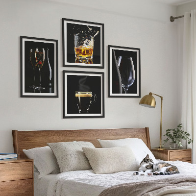 Zestaw 4 obrazów w ramie Whisky wino szampan kawa alkohol