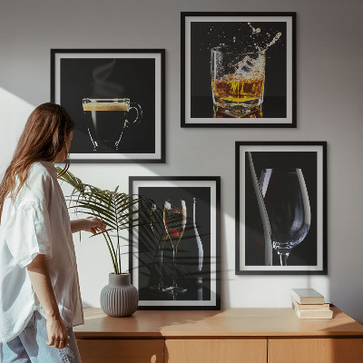 Zestaw 4 obrazów w ramie Whisky wino szampan kawa alkohol