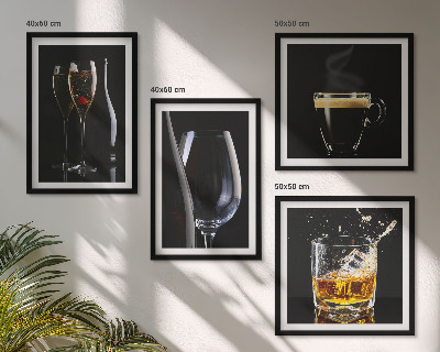 Zestaw 4 obrazów w ramie Whisky wino szampan kawa alkohol