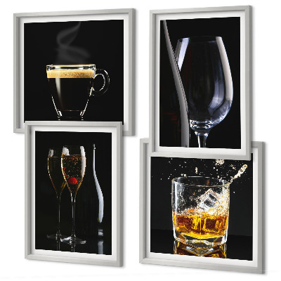 Zestaw 4 obrazów w ramie Whisky wino szampan kawa alkohol