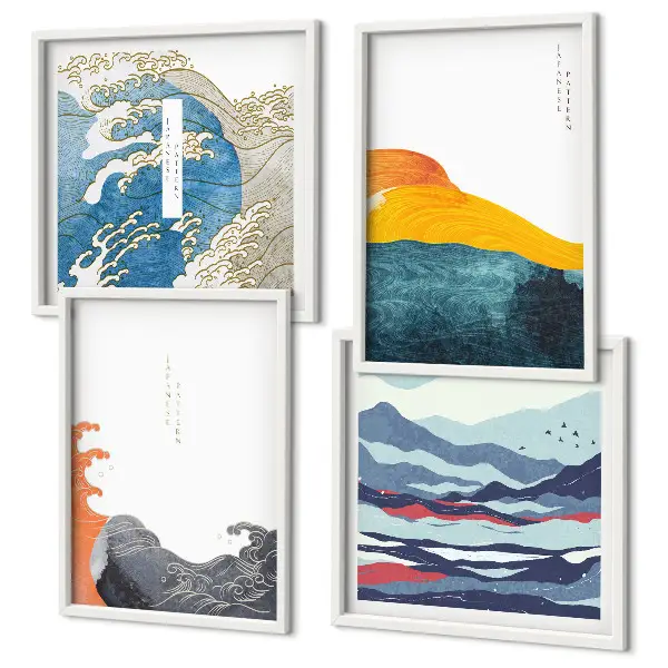 Fale sztuka japońska grafika poliptyk w ramie