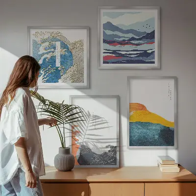 Fale sztuka japońska grafika poliptyk w ramie