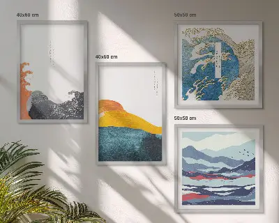 Fale sztuka japońska grafika poliptyk w ramie