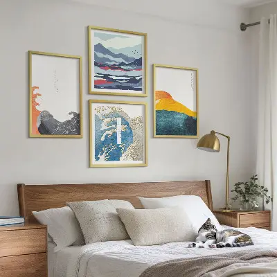 Fale sztuka japońska grafika poliptyk w ramie