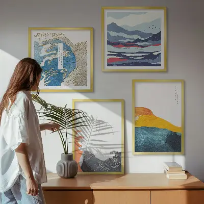 Fale sztuka japońska grafika poliptyk w ramie