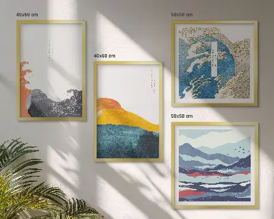 Fale sztuka japońska grafika poliptyk w ramie