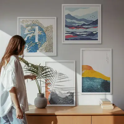 Fale sztuka japońska grafika poliptyk w ramie