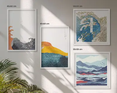 Fale sztuka japońska grafika poliptyk w ramie