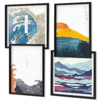 Fale sztuka japońska grafika poliptyk w ramie