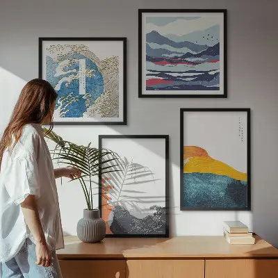Fale sztuka japońska grafika poliptyk w ramie