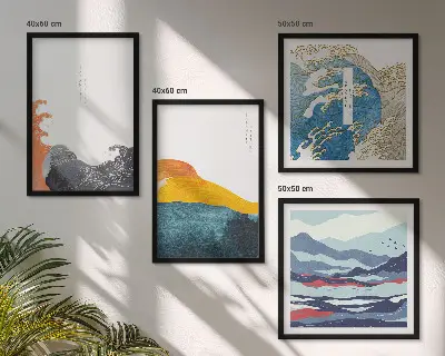 Fale sztuka japońska grafika poliptyk w ramie
