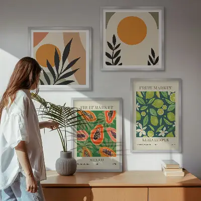 Poliptyk w ramie z motywem wzorów owoców papai w stylu boho