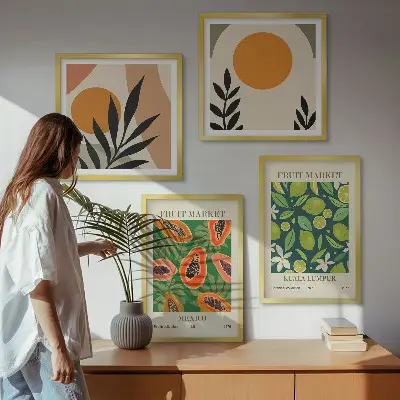 Poliptyk w ramie z motywem wzorów owoców papai w stylu boho