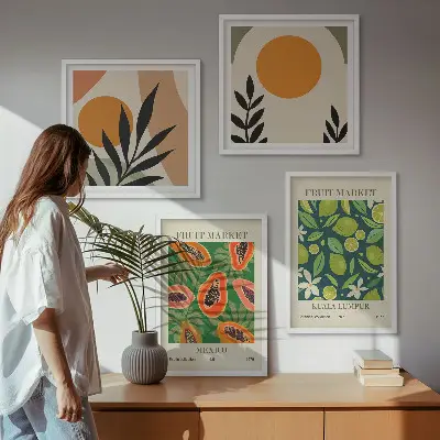 Poliptyk w ramie z motywem wzorów owoców papai w stylu boho