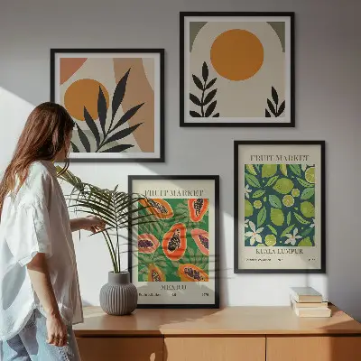 Poliptyk w ramie z motywem wzorów owoców papai w stylu boho