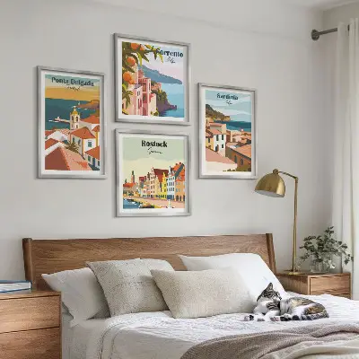 Widoki europejskich portów zestaw 4 obrazów w ramie