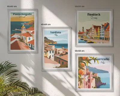 Widoki europejskich portów zestaw 4 obrazów w ramie