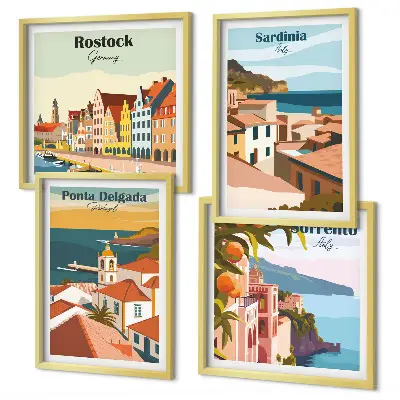 Widoki europejskich portów zestaw 4 obrazów w ramie