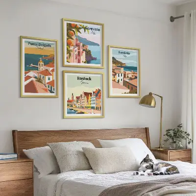Widoki europejskich portów zestaw 4 obrazów w ramie