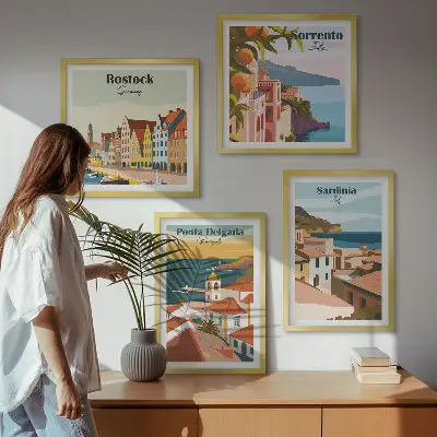 Widoki europejskich portów zestaw 4 obrazów w ramie