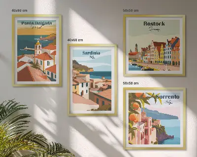 Widoki europejskich portów zestaw 4 obrazów w ramie