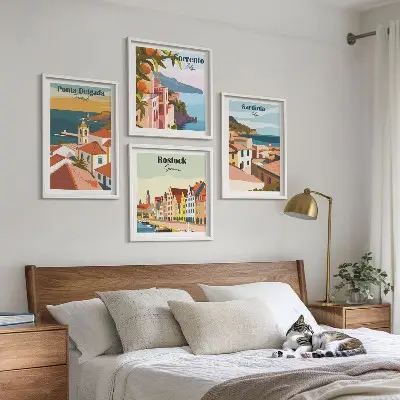 Widoki europejskich portów zestaw 4 obrazów w ramie
