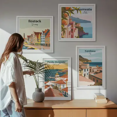 Widoki europejskich portów zestaw 4 obrazów w ramie