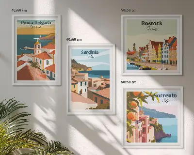 Widoki europejskich portów zestaw 4 obrazów w ramie