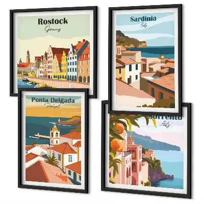 Widoki europejskich portów zestaw 4 obrazów w ramie