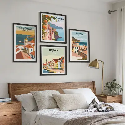 Widoki europejskich portów zestaw 4 obrazów w ramie